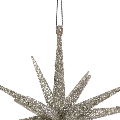 Sparkling Glitter Starburst Hanging Christmas Ornament - 6" - Silver