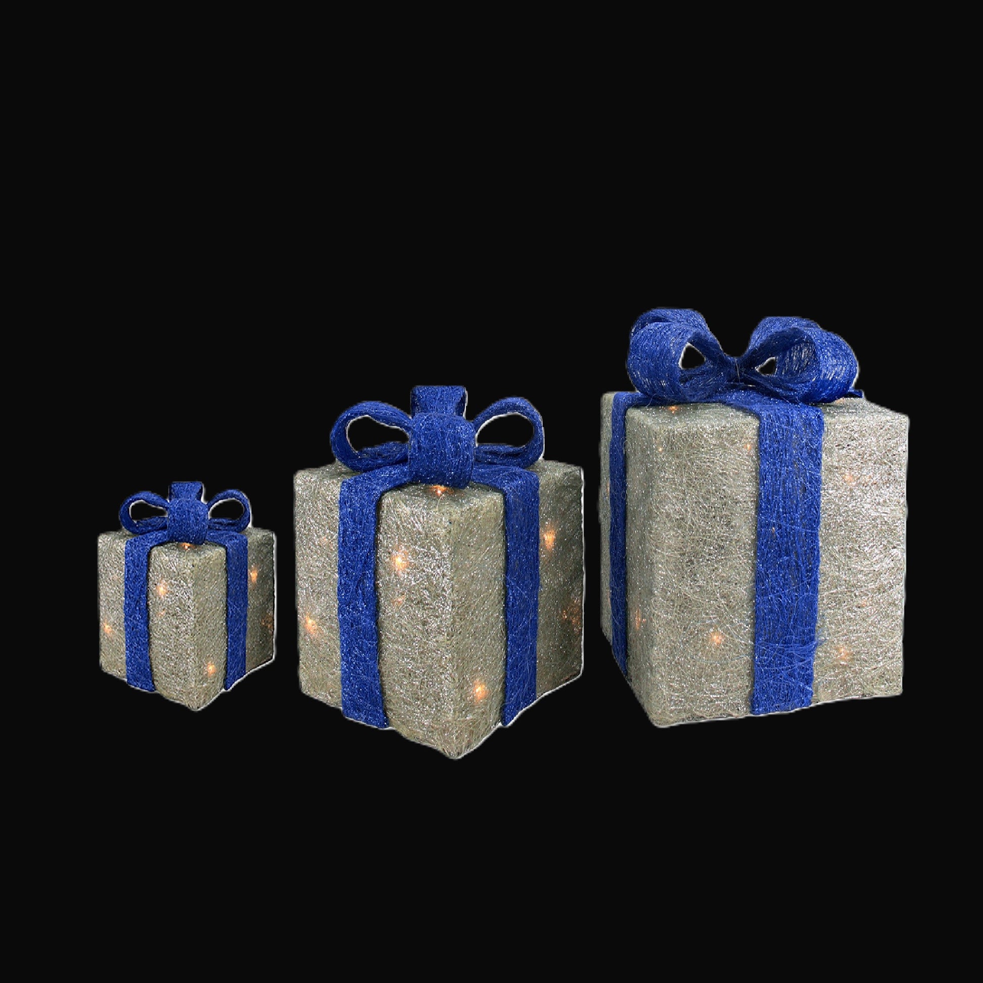 Lighted Gift Boxes Outdoor Christmas Decorations - 10" - Silver and Blue - Set of 3