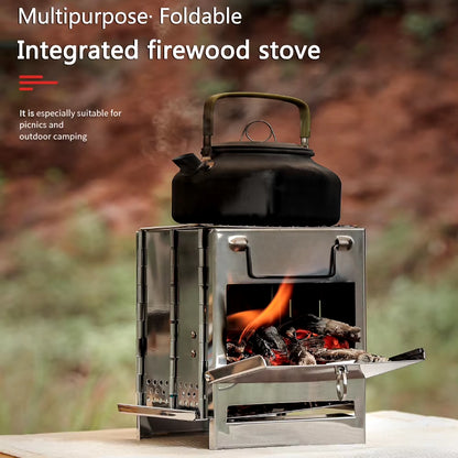 Mini Outdoor Firewood Stove Portable Camping Picnic BBQ Travel Folding Stainless Steel Wood Stove Charcoal Cooking Grill