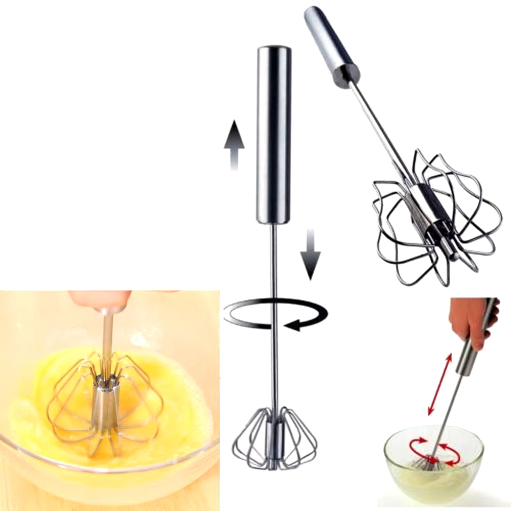 1Pc Stainless Steel Easy Beater Foamer Rotate Hand Push Whisk Mixer Egg Cream Stirrer Sauce Shaker Cake Blender Kitchen Tools