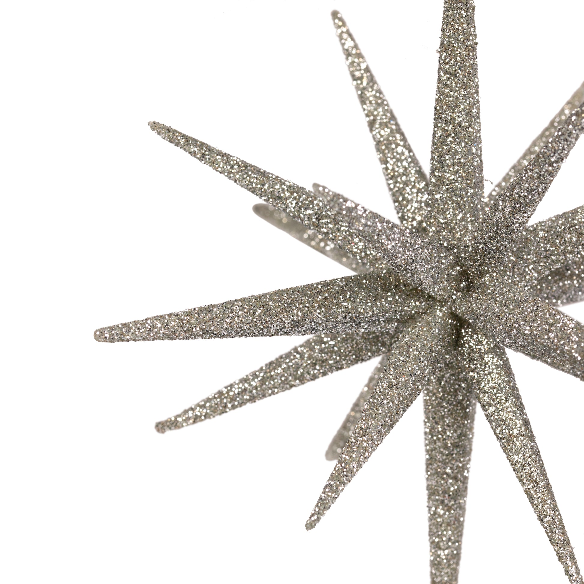 Sparkling Glitter Starburst Hanging Christmas Ornament - 6" - Silver