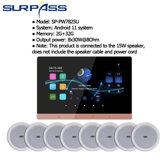 Smart Home Theater Sound System Wifi Amplifier Bluetooth Android Touch Screen with 6Inch Stereo Ceiling Speaker for Residential