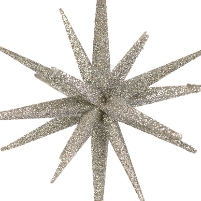 Sparkling Glitter Starburst Hanging Christmas Ornament - 6" - Silver