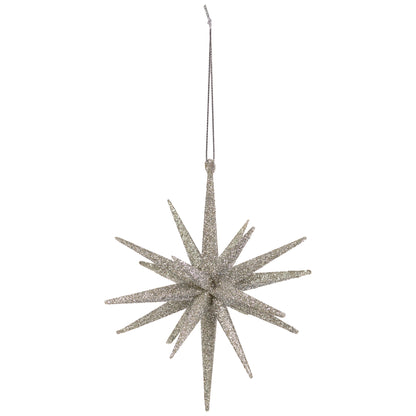 Sparkling Glitter Starburst Hanging Christmas Ornament - 6" - Silver